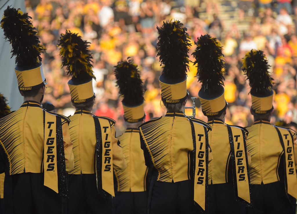 Marching Mizzou stand on the field